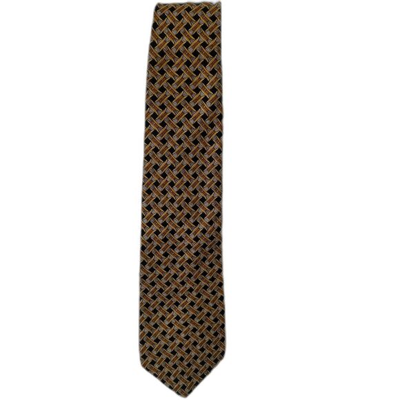 Geoffrey Beene Tie Men's Color Orange Black and Gold Pattern 100% Silk Tie - Picture 3 of 9